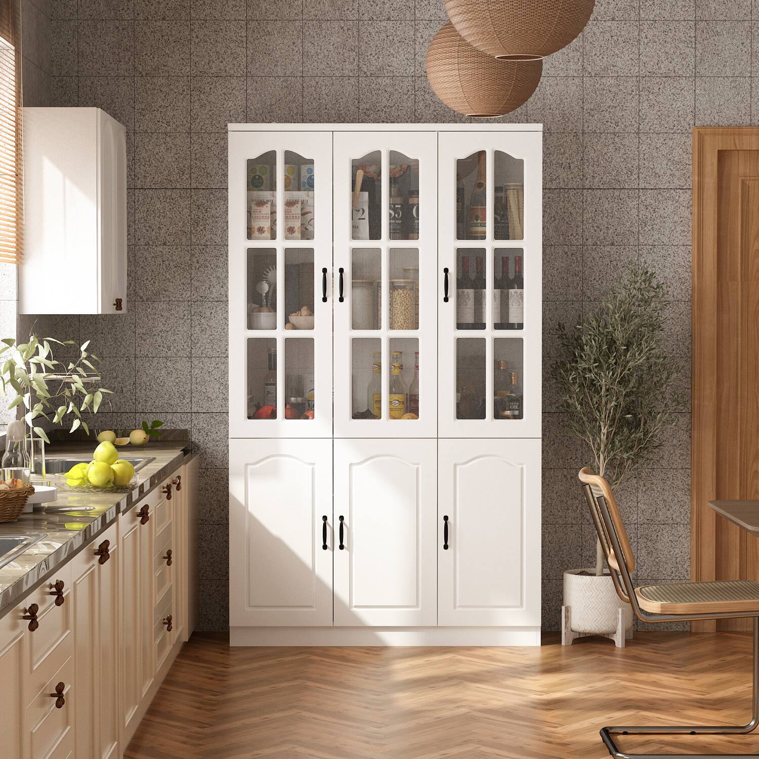 Alt View 1. Famapy - Famapy Glass - Door Kitchen Cabinet: Stylish Storage Credenzas for Organized Living - White.