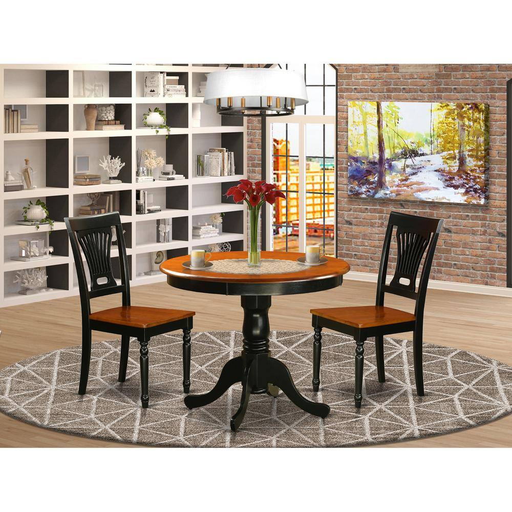 Back. East West Furniture - Dining set - 3 Pcs with 2 Wooden Chairs - Black & Cherry.