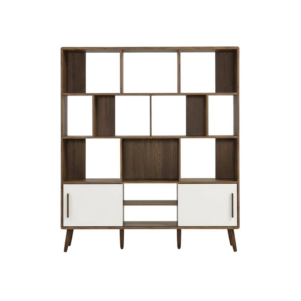 Back. FurniFact - Wooden 59-Inch Bookcase with Sliding Doors for Elegant Storage - Brown.