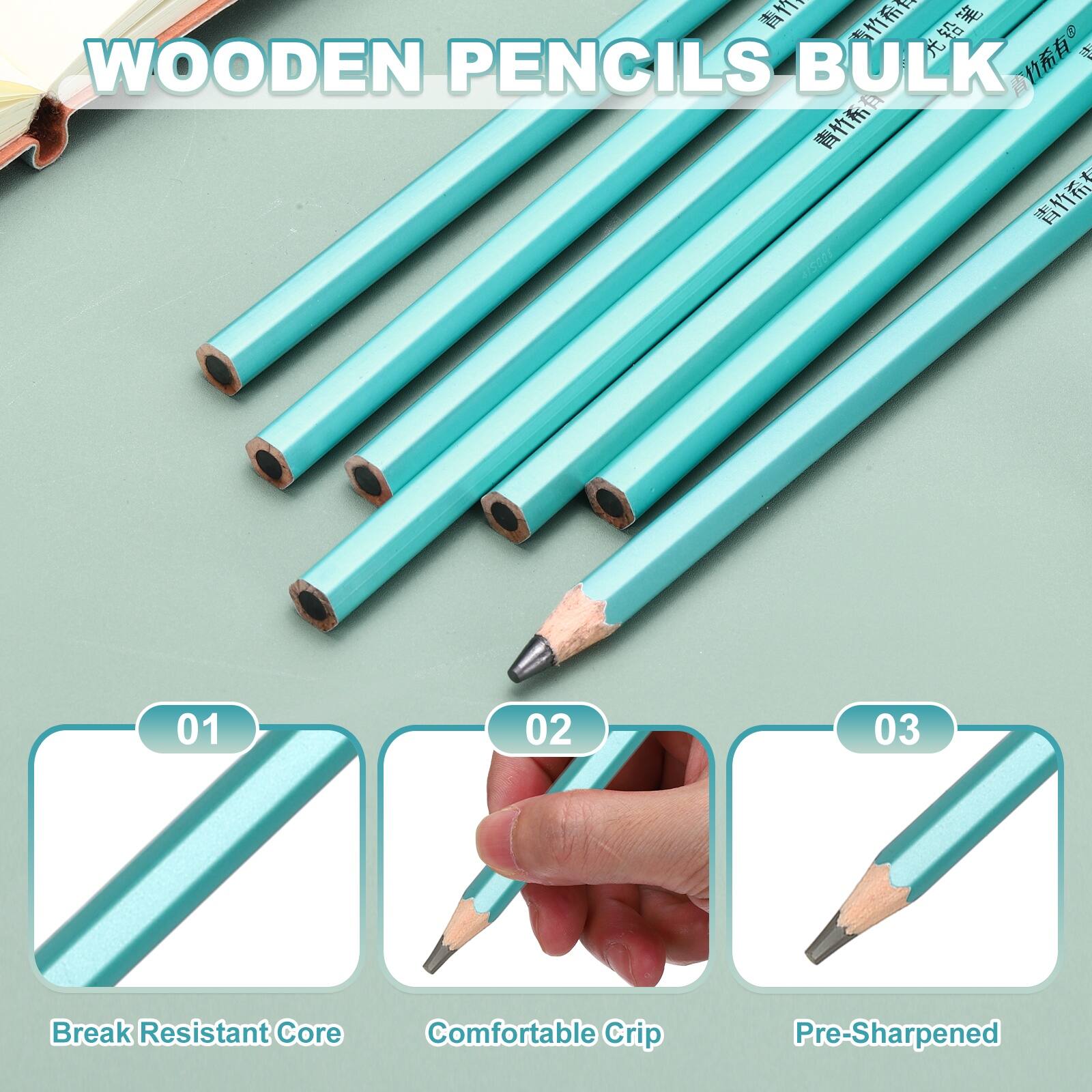 WOODEN PENCILS BULK

01 Break Resistant Core
02 Comfortable Grip
03 Pre-Sharpened
