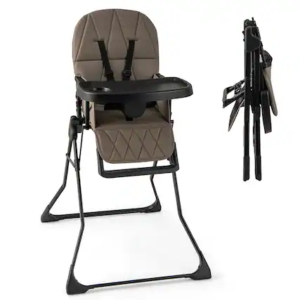 Front. Gymax - Gymax Foldable High Chair Easy Clean Compact Highchair w/ Removable Adjustable Tray Coffee - Coffee.