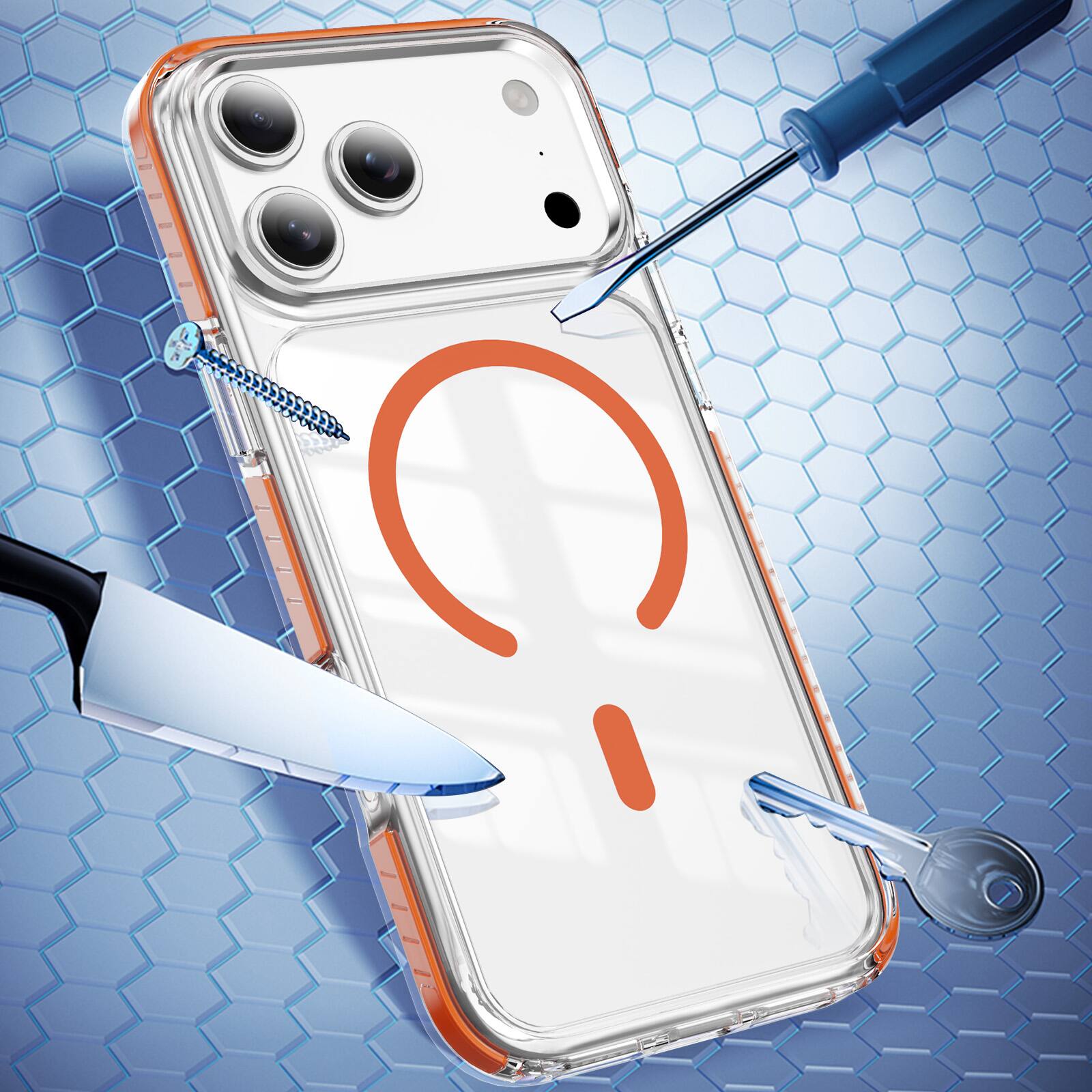 Back. UUCOVER - Magnetic Clear Case for Apple iPhone 17 Pro Max, Compatible with MagSafe, Anti-slip Bumper Anti-Scratch Phone Back Cover - Orange.