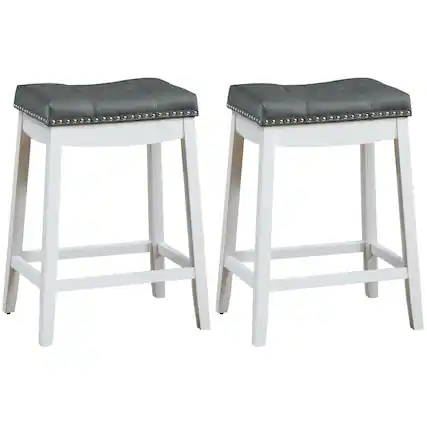 Front. Gymax - Gymax Set of 2 Nailhead Saddle Bar Stools 24'' Counter Stools White with Grey Cushion - as pic.