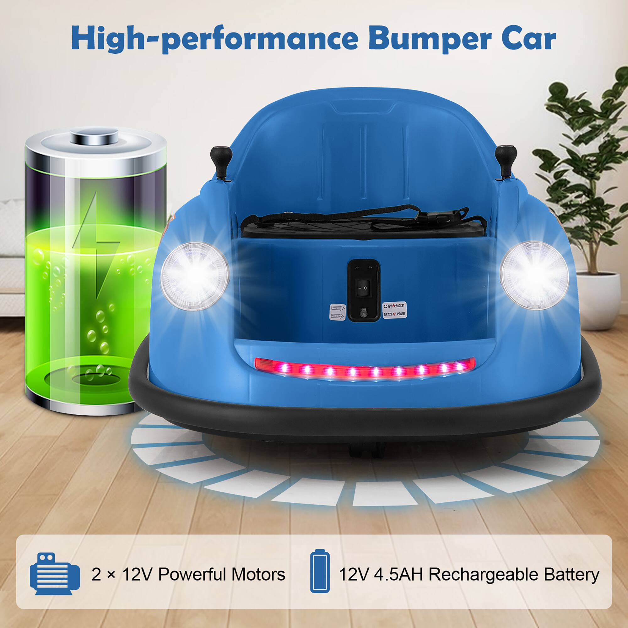 High-performance Bumper Car

- 2 x 12V Powerful Motors
- 12V 4.5AH Rechargeable Battery