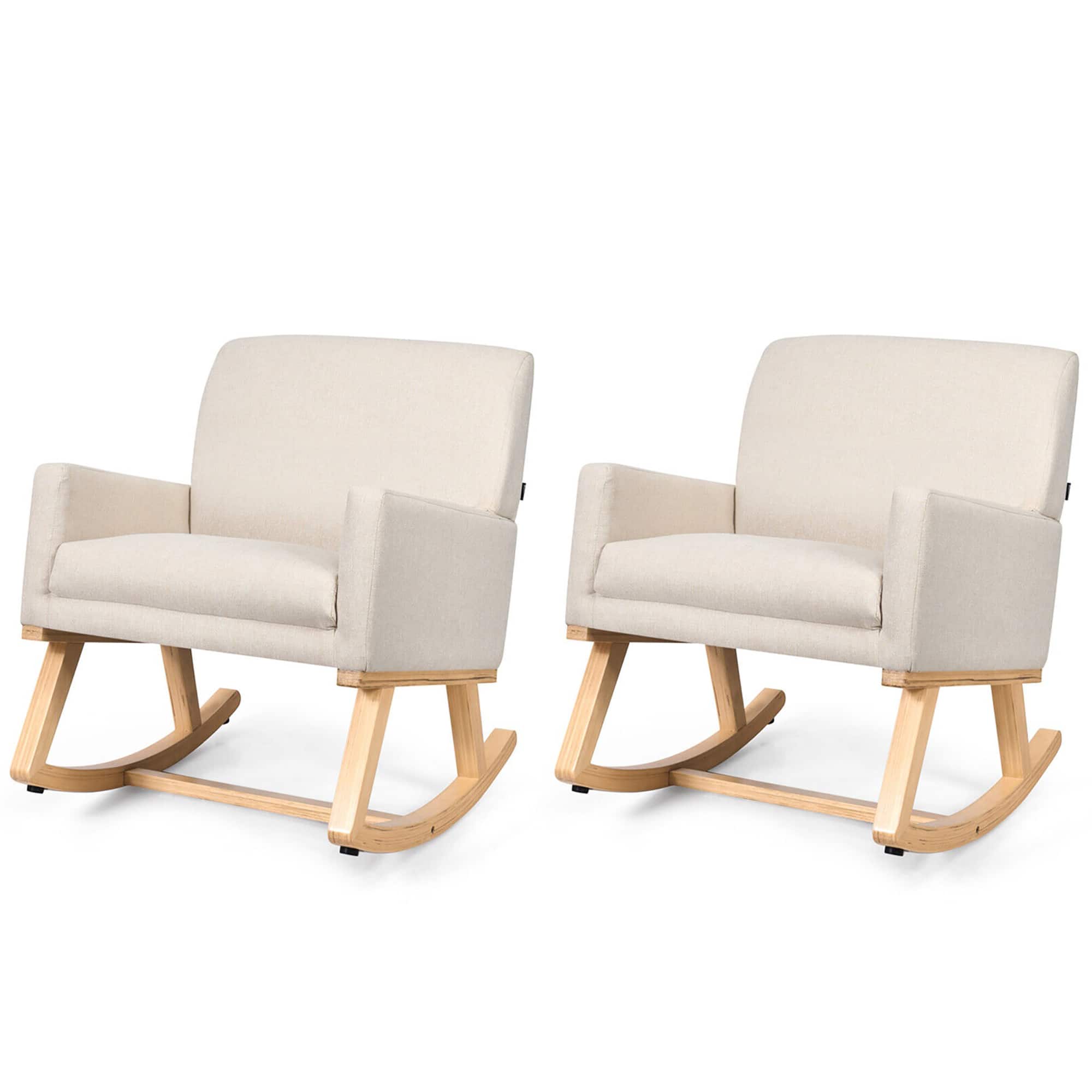 Gymax - Set of 2 Mid Century Fabric Lounge Chair Upholstered Accent Armchair Rocking Chair - Beige