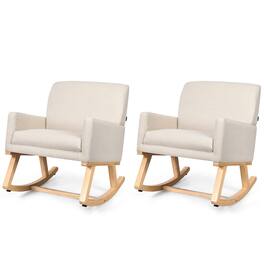 Gymax - Set of 2 Mid Century Fabric Lounge Chair Upholstered Accent Armchair Rocking Chair - Beige