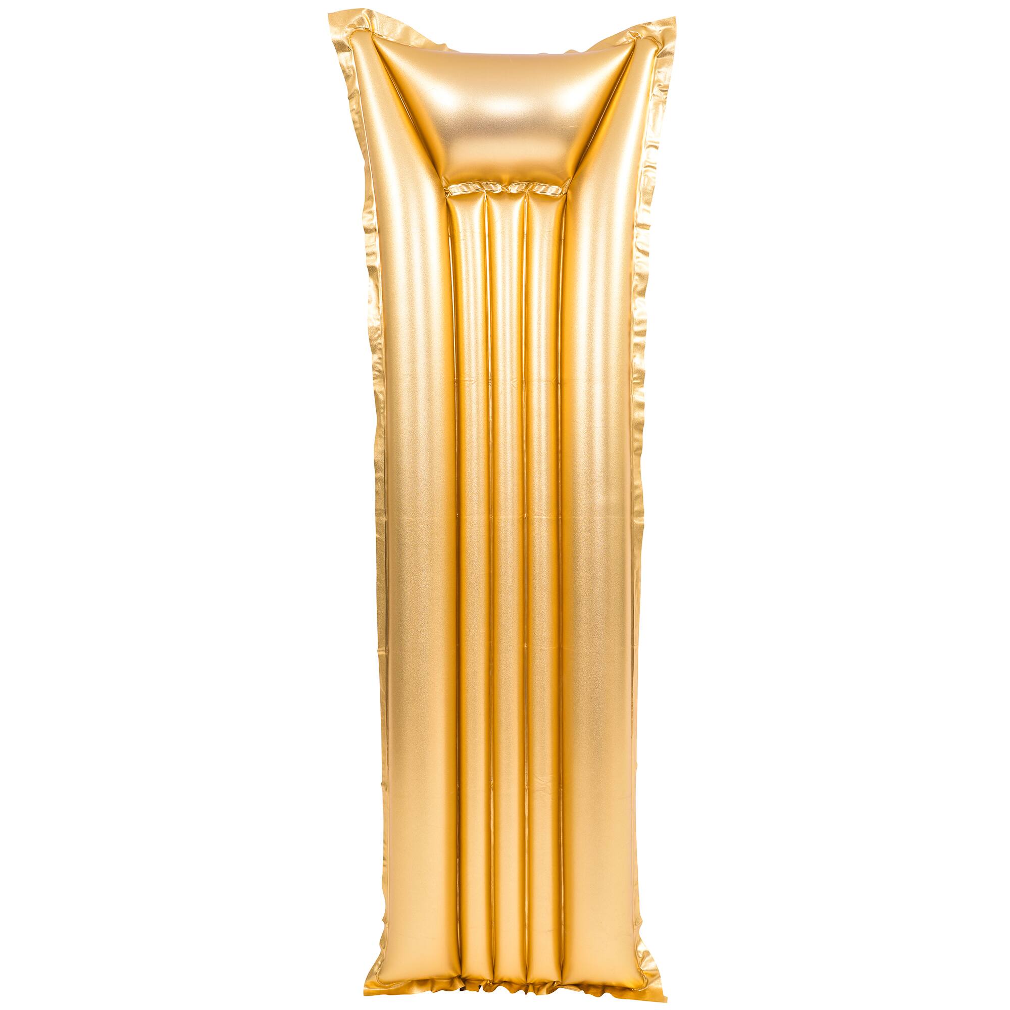 Front. Pool Central - 6' Inflatable Golden Swimming Pool Mattress Float - Gold.