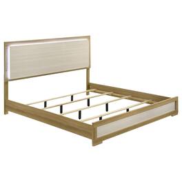Manhattan Lane - Hyle King Size Bed, Natural Brown Hardwood, LED Backlit Headboard - Natural Brown, White