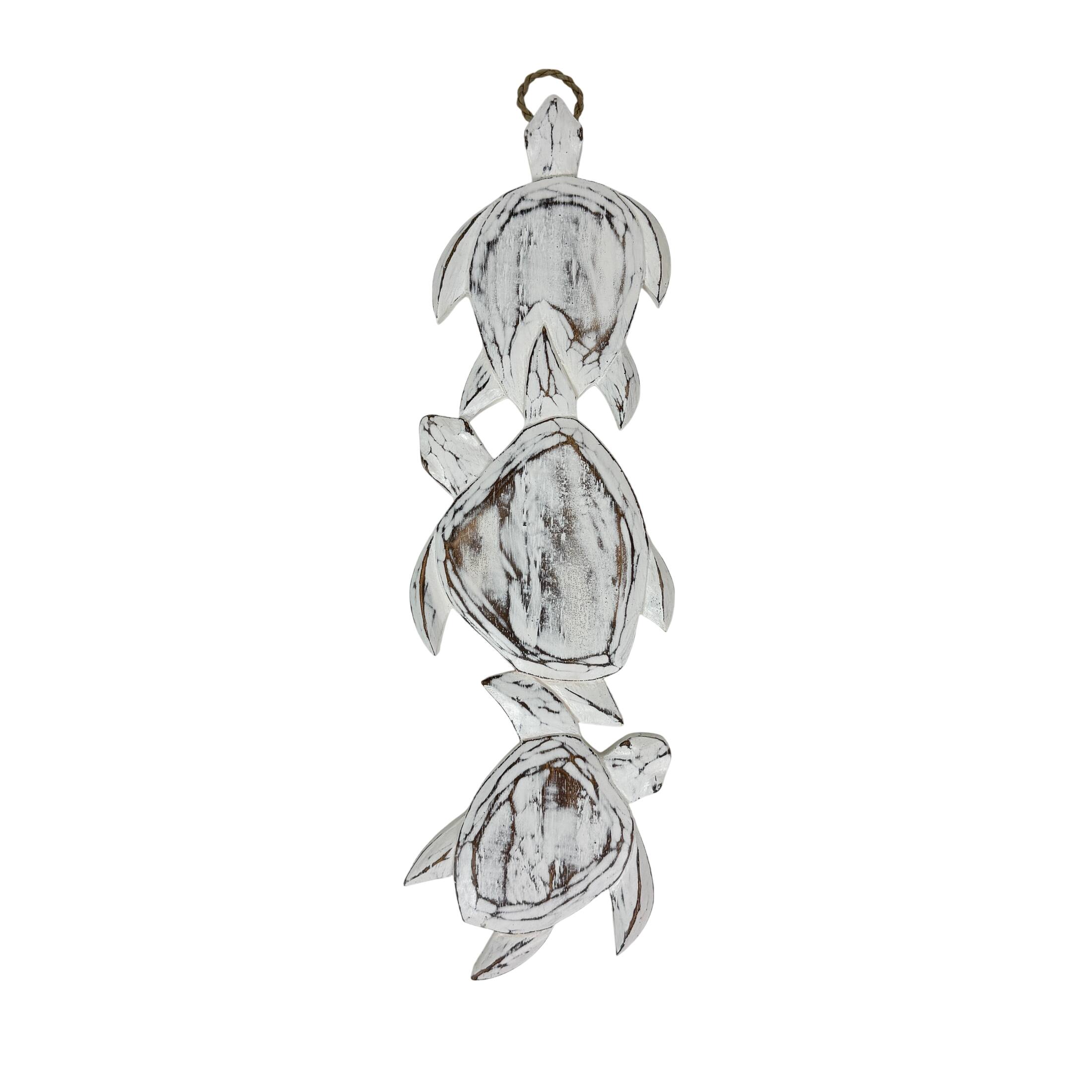 Front. Chesapeake Bay - Three Turtle Wood Wall Hanging Distressed White 24 Inch Coastal Nautical Decor - White.