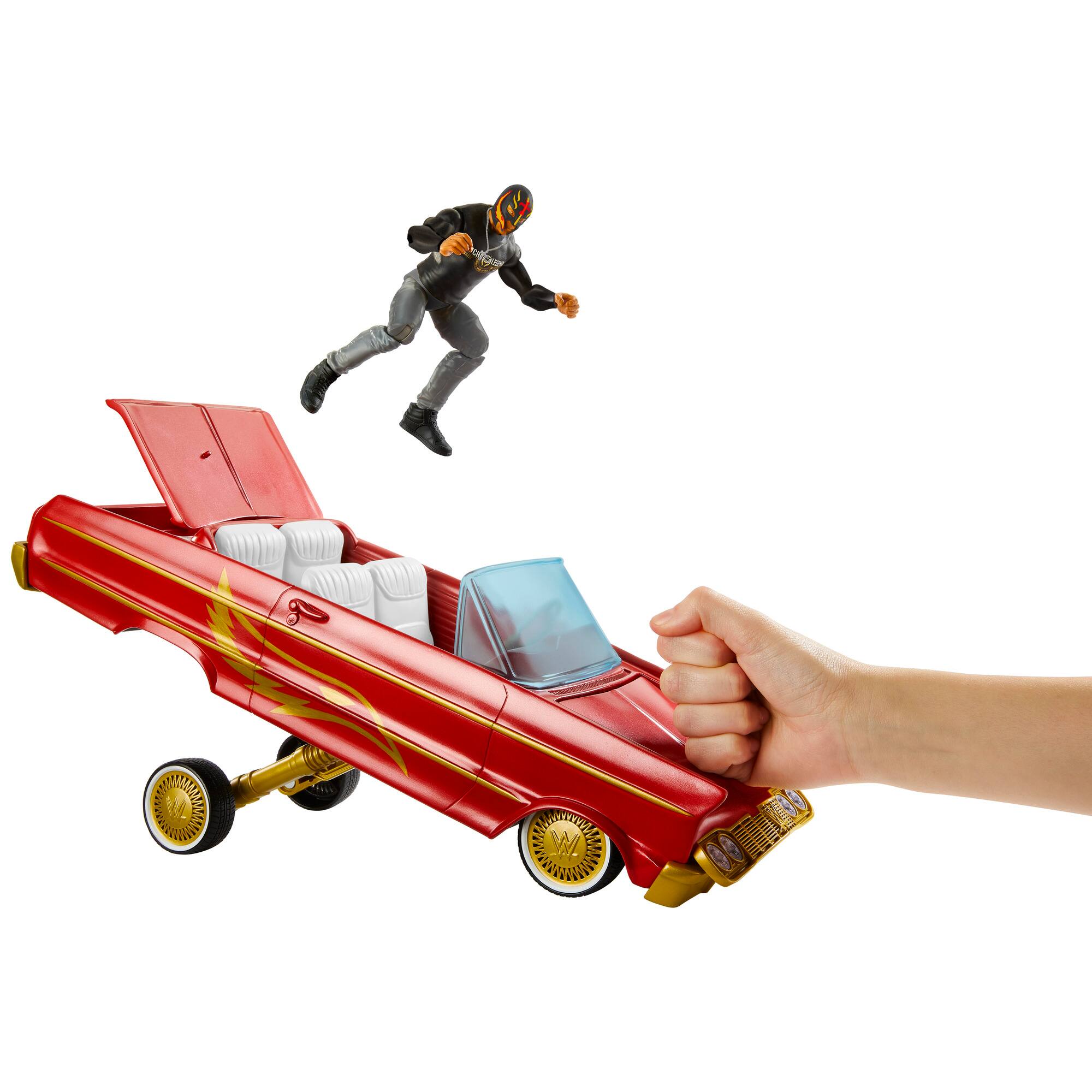 Left. WWE - Lucha Low Rider Vehicle with Rey Mysterio Action Figure - Red.