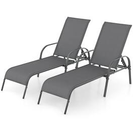 Gymax - 2PCS Patio Lounge Chair Chaise w/ Adjustable Reclining Armrest Turquoise - Gray
