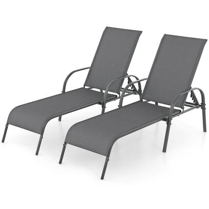 Front. Gymax - Gymax 2PCS Patio Lounge Chair Chaise w/ Adjustable Reclining Armrest Turquoise - Gray.