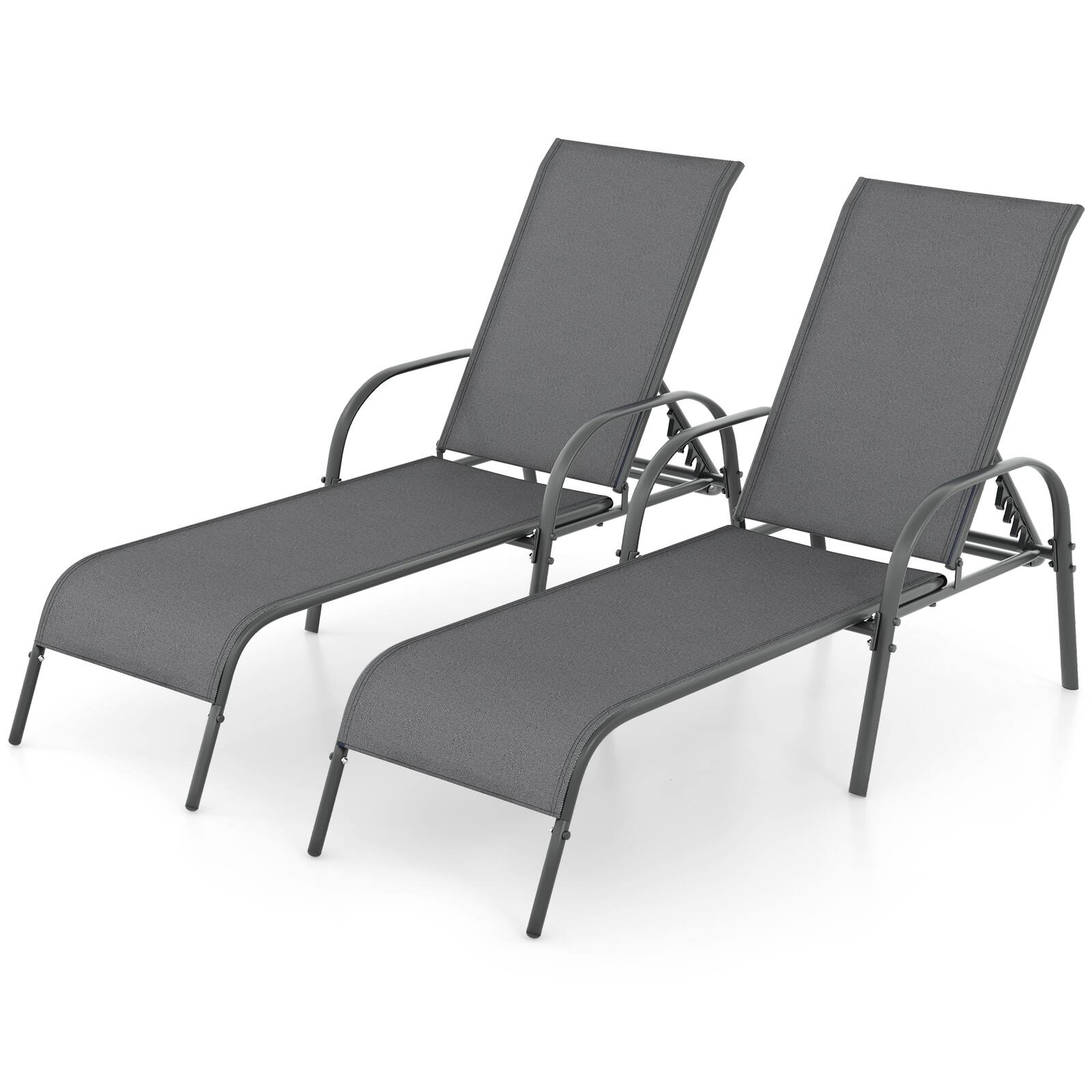 Front. Gymax - Gymax 2PCS Patio Lounge Chair Chaise w/ Adjustable Reclining Armrest Turquoise - Gray.