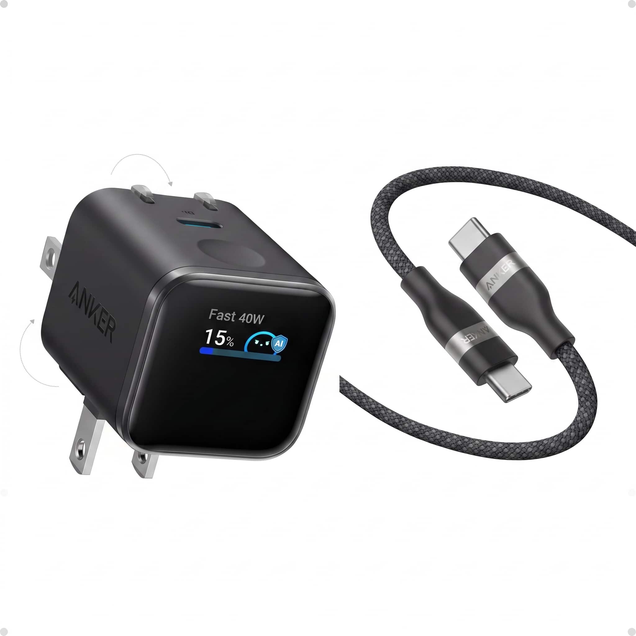Nano USB-C GaN Charger (45W Max) + Anker Nano USB-C to USB-C Cable (6 ft, 240W)