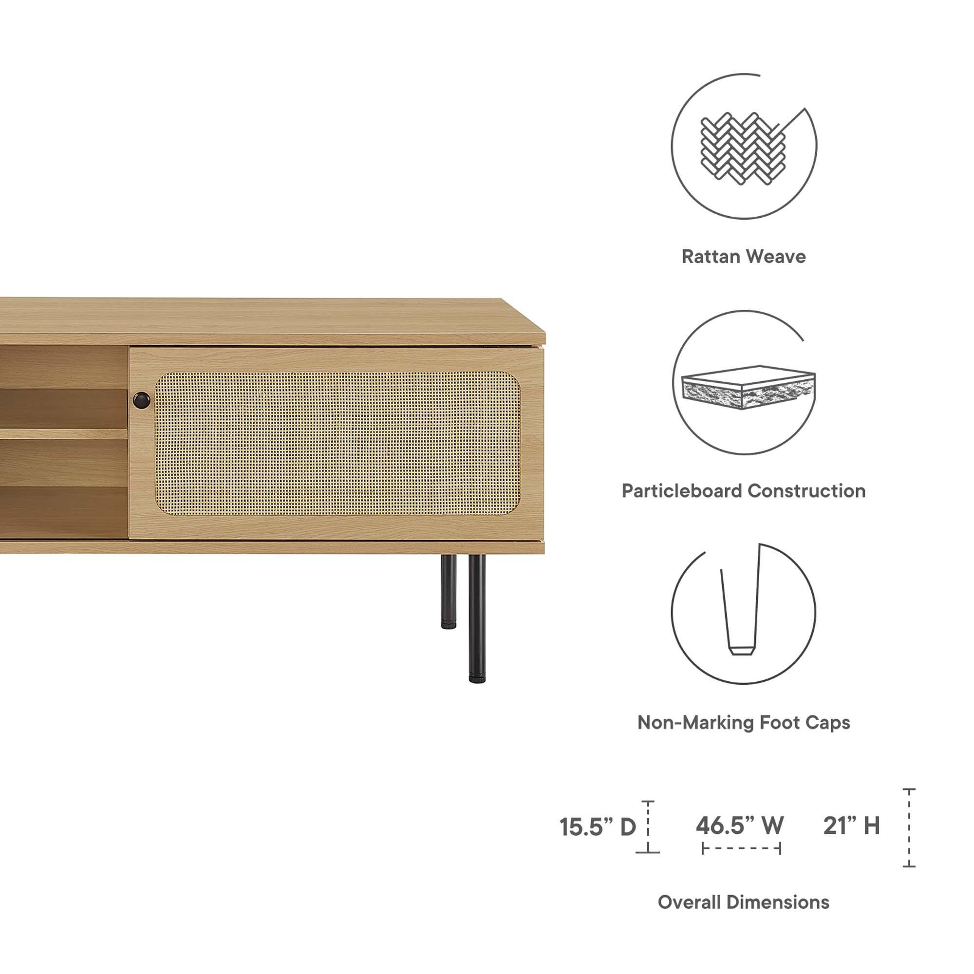 Rattan Weave  
Particleboard Construction  
Non-Marking Foot Caps  

15.5" D  
46.5" W  
21" H  

Overall Dimensions