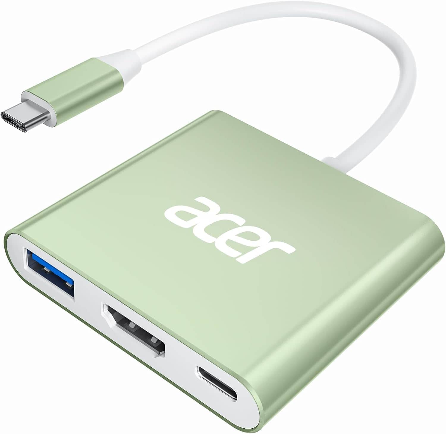 Acer - USB C to HDMI Adapter, 4K USB C Hub with 100W PD, USBA 3.0 Port, HDMI to USBC Multiport Digital AV Converter for MacBook - Green