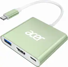Acer - USB C to HDMI Adapter, 4K USB C Hub with 100W PD, USBA 3.0 Port, HDMI to USBC Multiport Digital AV Converter for MacBook - Green