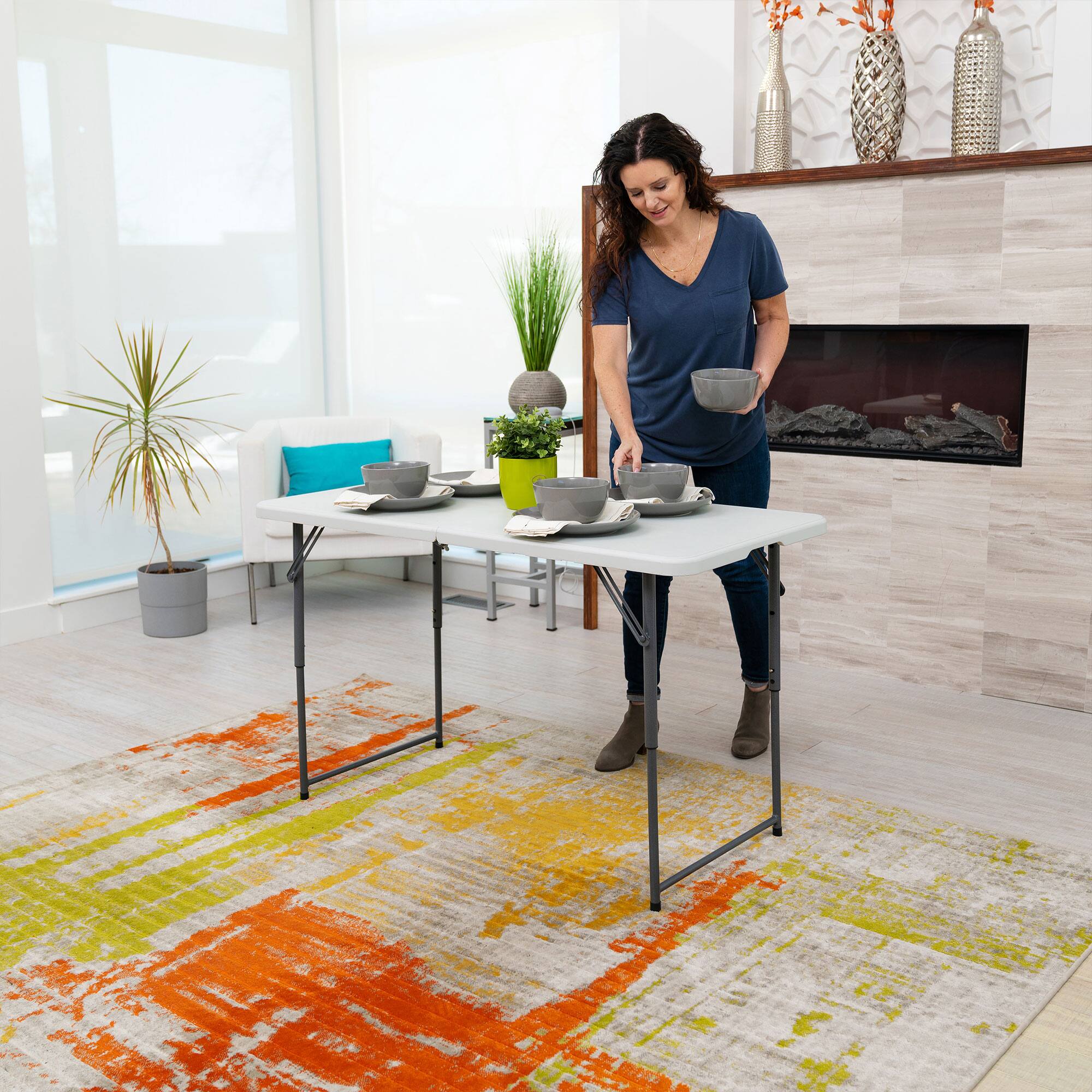 Alt View 2. Peakform - Peakform Compact Fold In Half Banquet Table for Indoor Outdoor Use, 4 Ft, White - White.