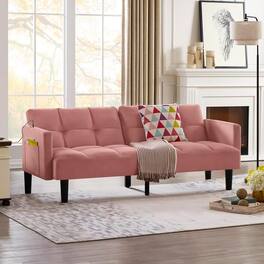 Trinkets Crazed - Velvet Futon Couch Convertible Folding Sofa Bed Tufted Couch for Apartment - Pink