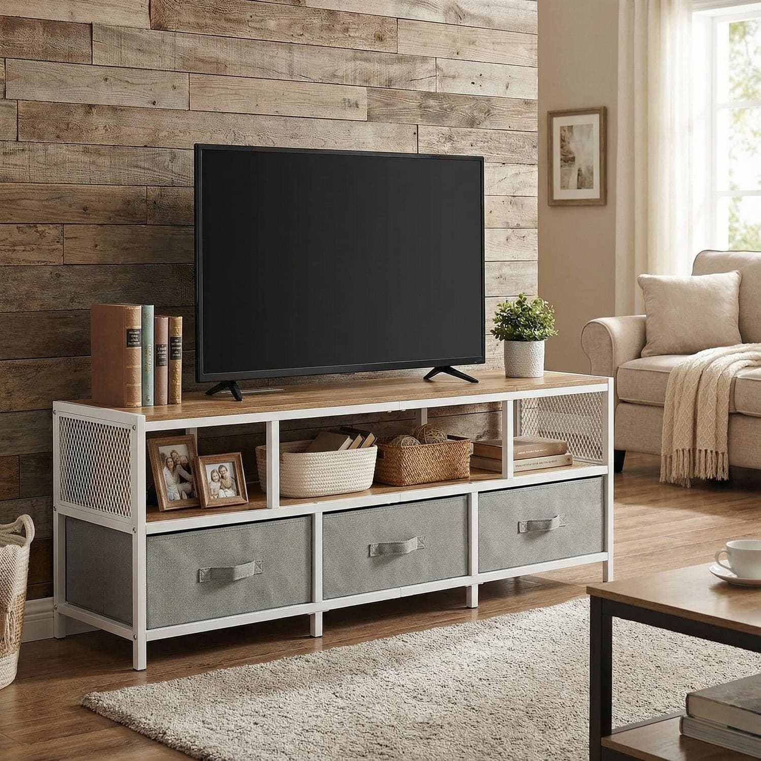 Pefilos - TV Stand Fits 65 Inch TV, Power Outlets USB Type-C Charging Port, TV Cabinet - Gray