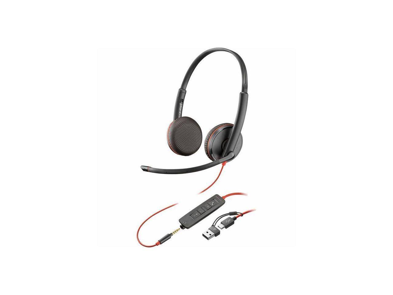 Front. HP - Poly Blackwire 3225 Stereo USB-C/3.5mm Headset, Wired, On-ear, 7.4ft Cable, Omni-directional Mic (Bulk).