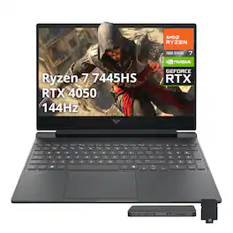 HP - Victus 15.6" Gaming Laptop,AMD Ryzen7 7445HS,GeForce RTX 4050,16GB DDR5,512GB SSD+1TB Dock Set,Win 11 Pro - Mica Silver