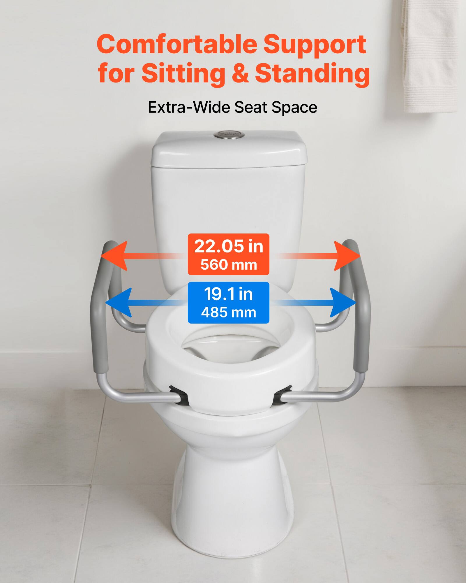 Comfortable Support for Sitting & Standing  
Extra-Wide Seat Space  

22.05 in 560 mm  
19.1 in 485 mm