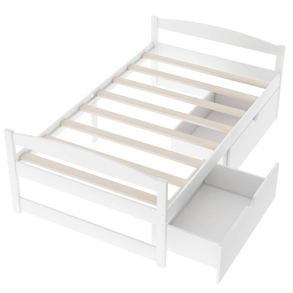 Alt View 1. Loheer - Loheer Twin Platform Bed White Pine Wood with 2 Storage Drawers - White.