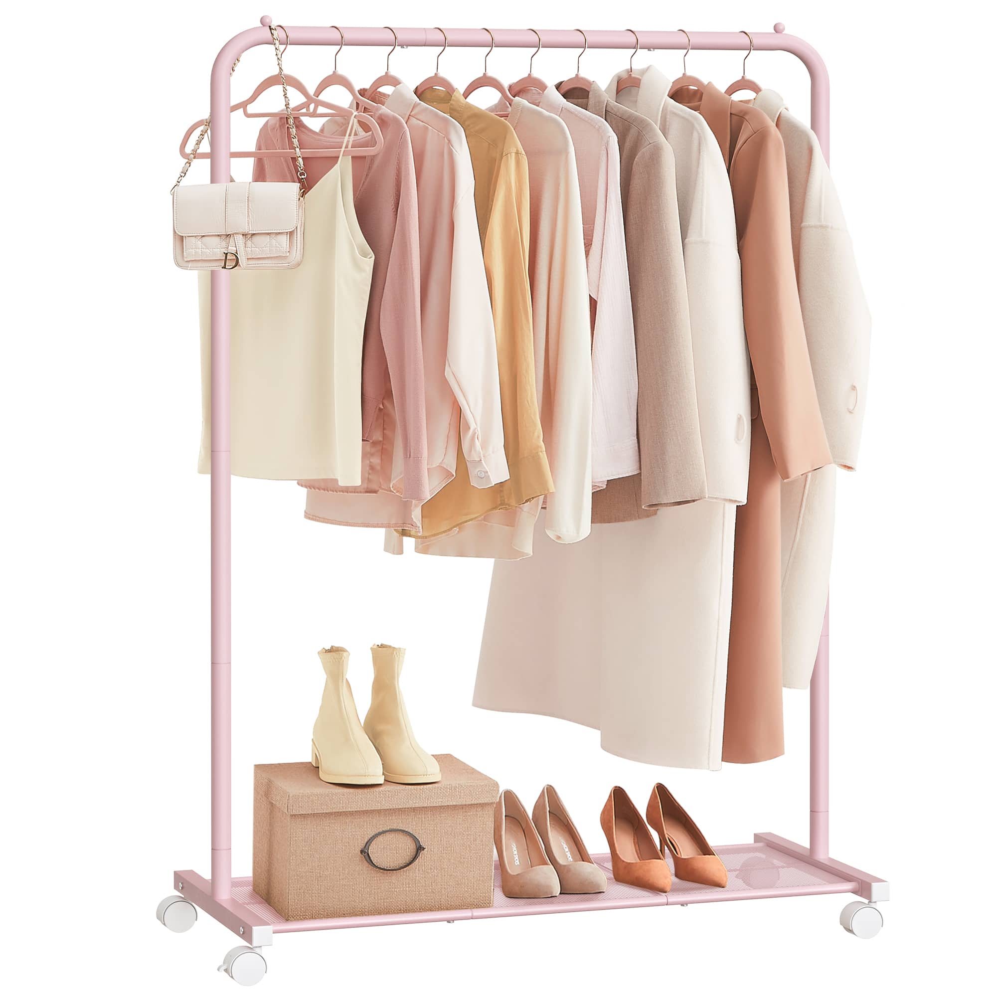 Songmics Home - Clothes Rack with Wheels, Clothing Rack for Hanging Clothes, 25.4 mm Metal Garment Rack with Dense Mesh Storage Shelf - Pink price history on PriceWatchPro