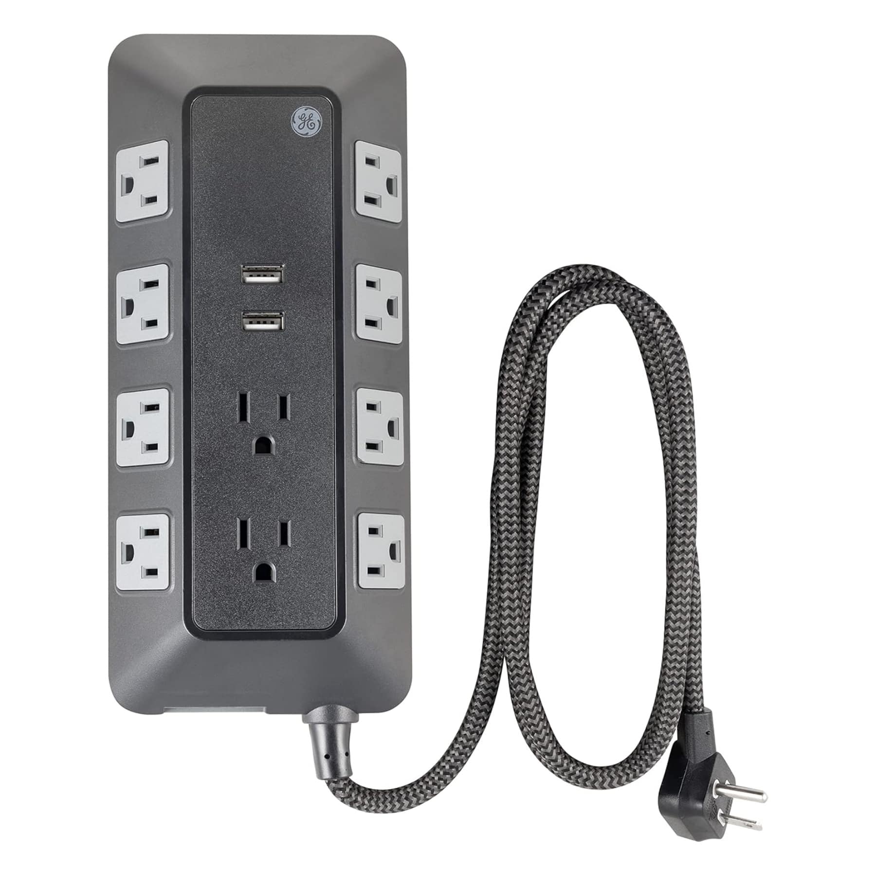 Dazzed Corner - 10-Outlet Surge Protector – 2 USB-A, 4Ft Braided Cord - Black