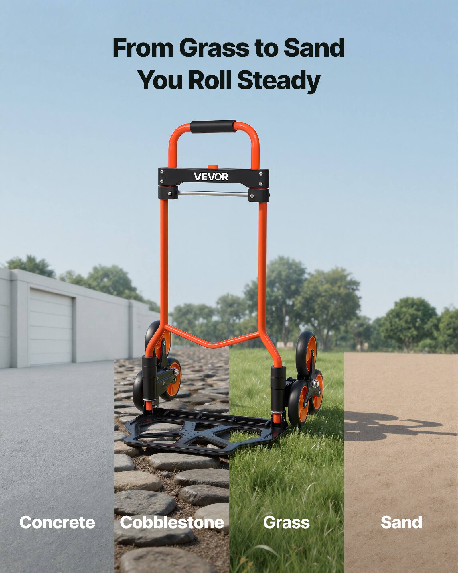 From Grass to Sand You Roll Steady

Concrete  
Cobblestone  
Grass  
Sand