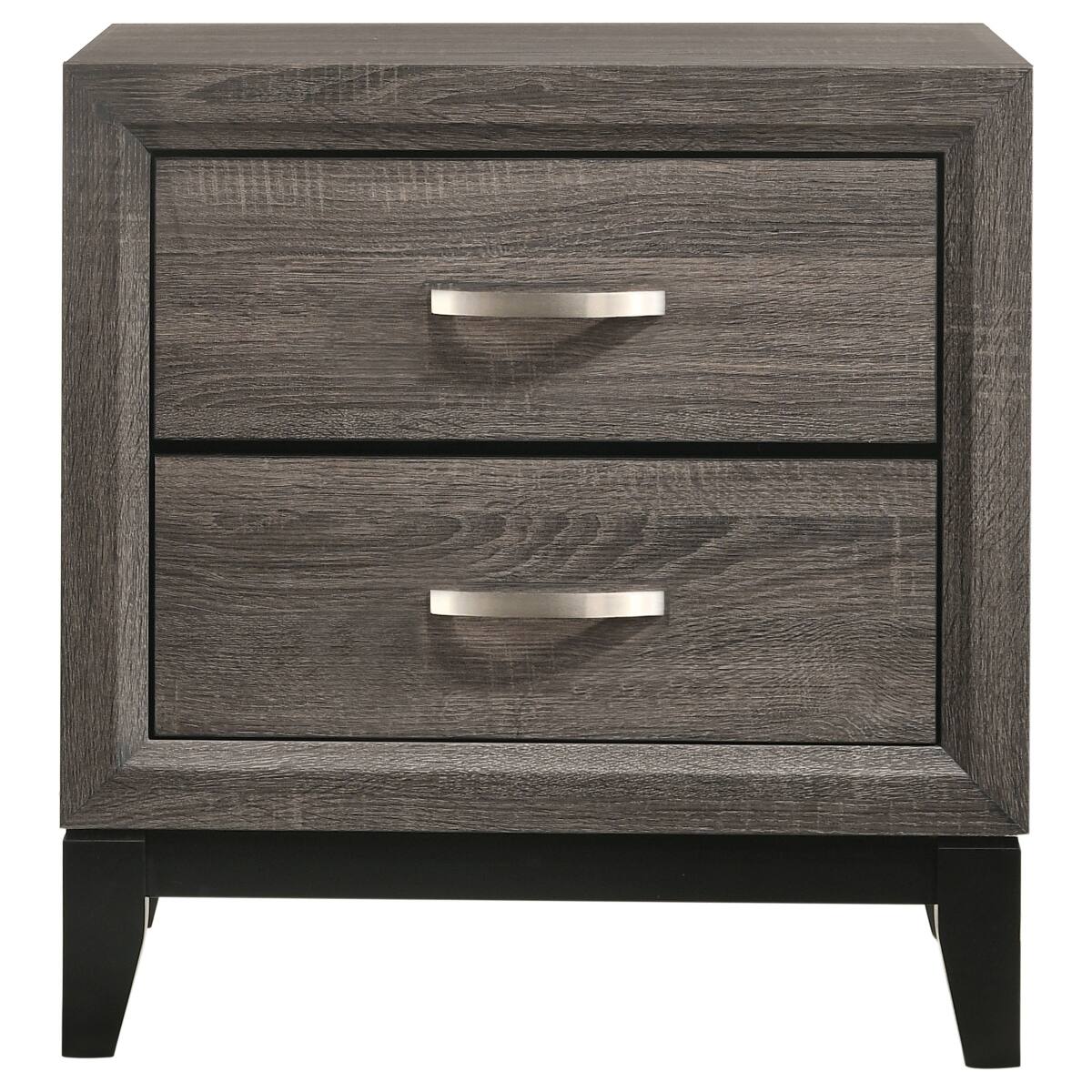 Left. Loheer - Loheer Grey Oak Two Drawer Nightstand with Metal Handles for Bedroom Storage - Grey Oak.