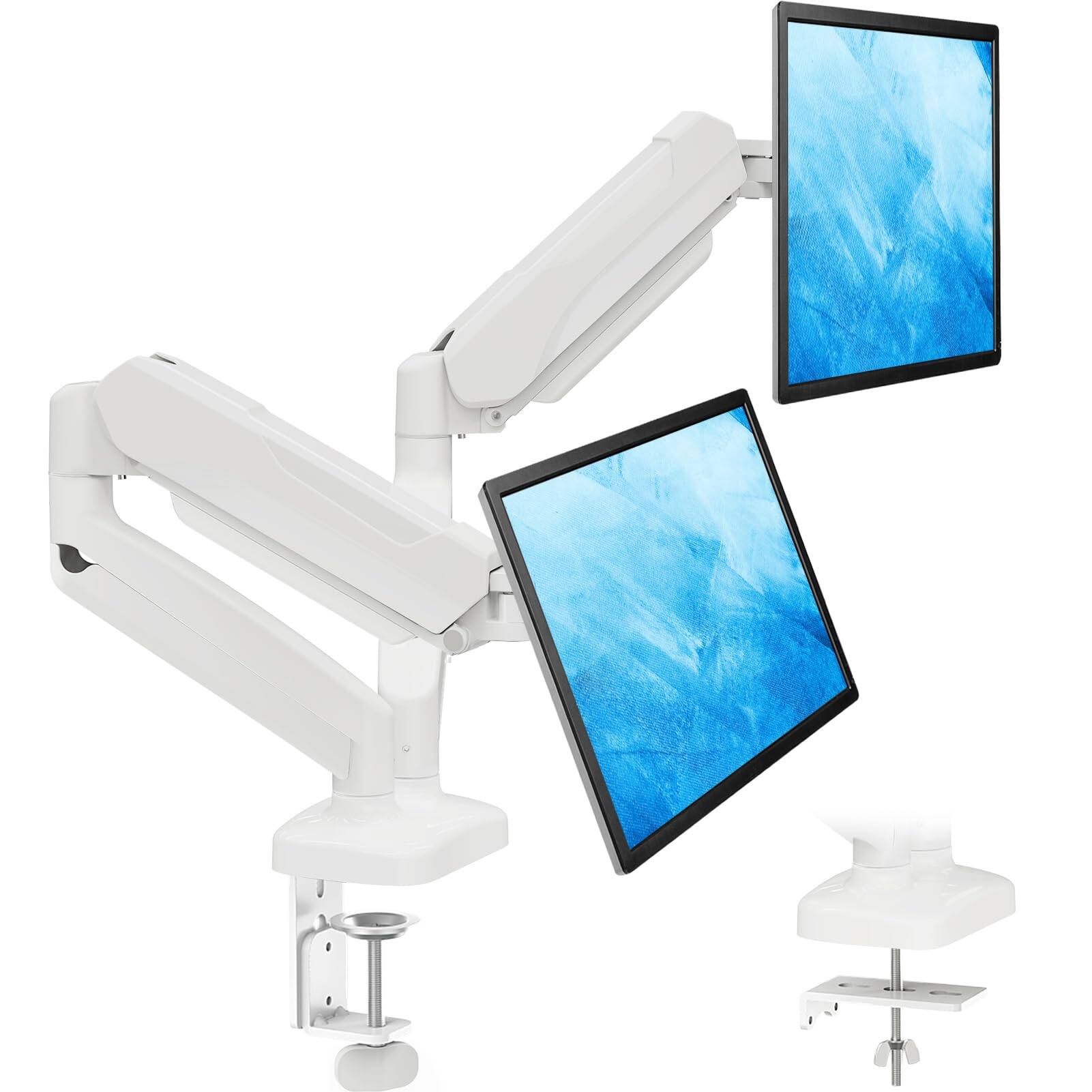 Front. Hirose Alice - Dual Monitor Stand For Desk  Gas Spring Arms 2 Monitors 32 27 24 22 Inches Height Adjustable Double Mount Vesa - White-Dual.