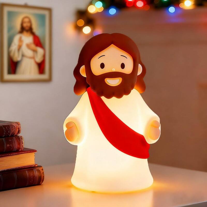 Front. YONWAY - Jesus Night Light Rechargeable Bedside Night Light Dimmable Silicone LED Light, for Sunday School, Baptism Presents.