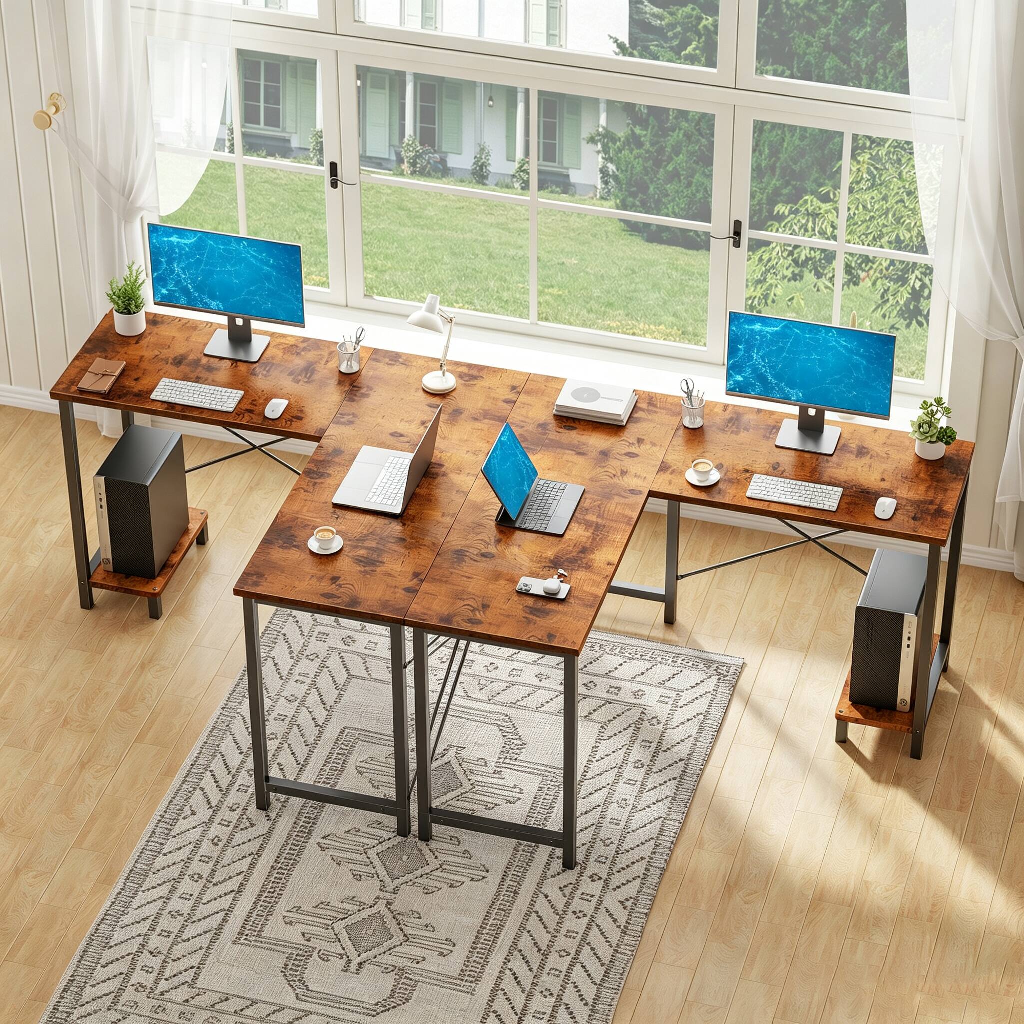 Alt View 3. Bestier - 49in L Shaped Desk, Computer Desk Corner Desks Gaming Desk PC Table for Home Office Workstation - Brown.