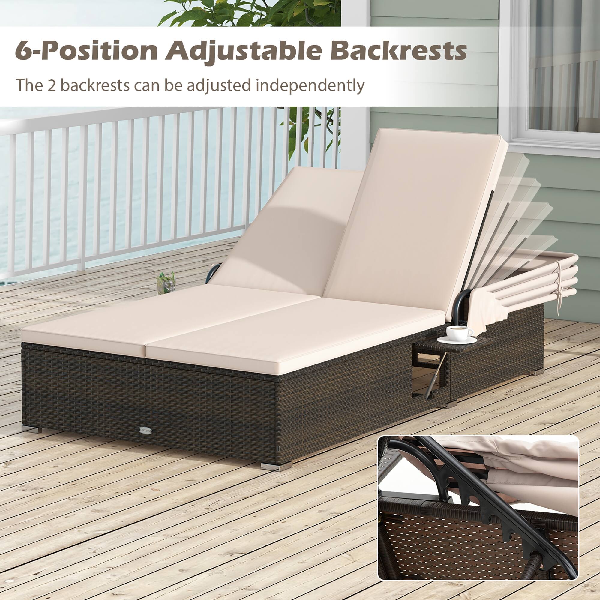 6-Position Adjustable Backrests  
The 2 backrests can be adjusted independently