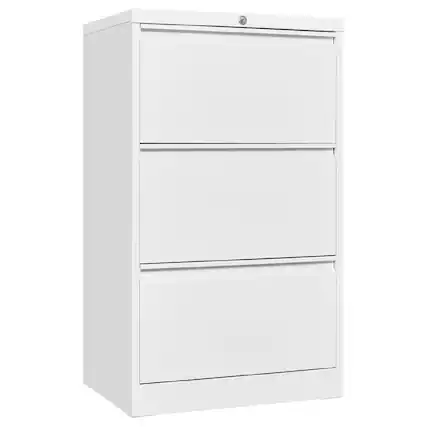 Front. GARVEE - 3 Drawers Lateral File Cabinet with Lock, Metal Filing Cabinet with Card Holder, Steel Drawer File Cabinets - White.