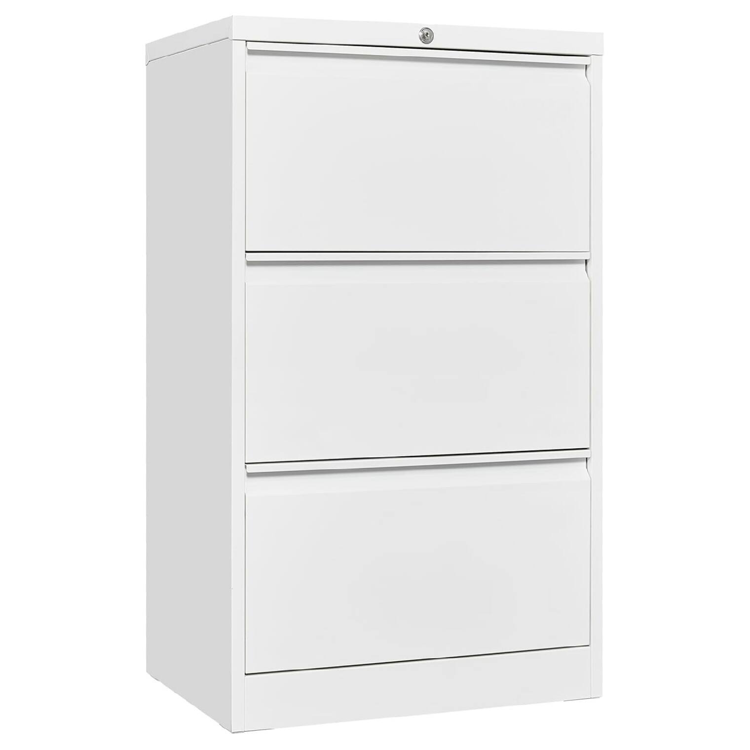 Front. GARVEE - 3 Drawers Lateral File Cabinet with Lock, Metal Filing Cabinet with Card Holder, Steel Drawer File Cabinets - White.