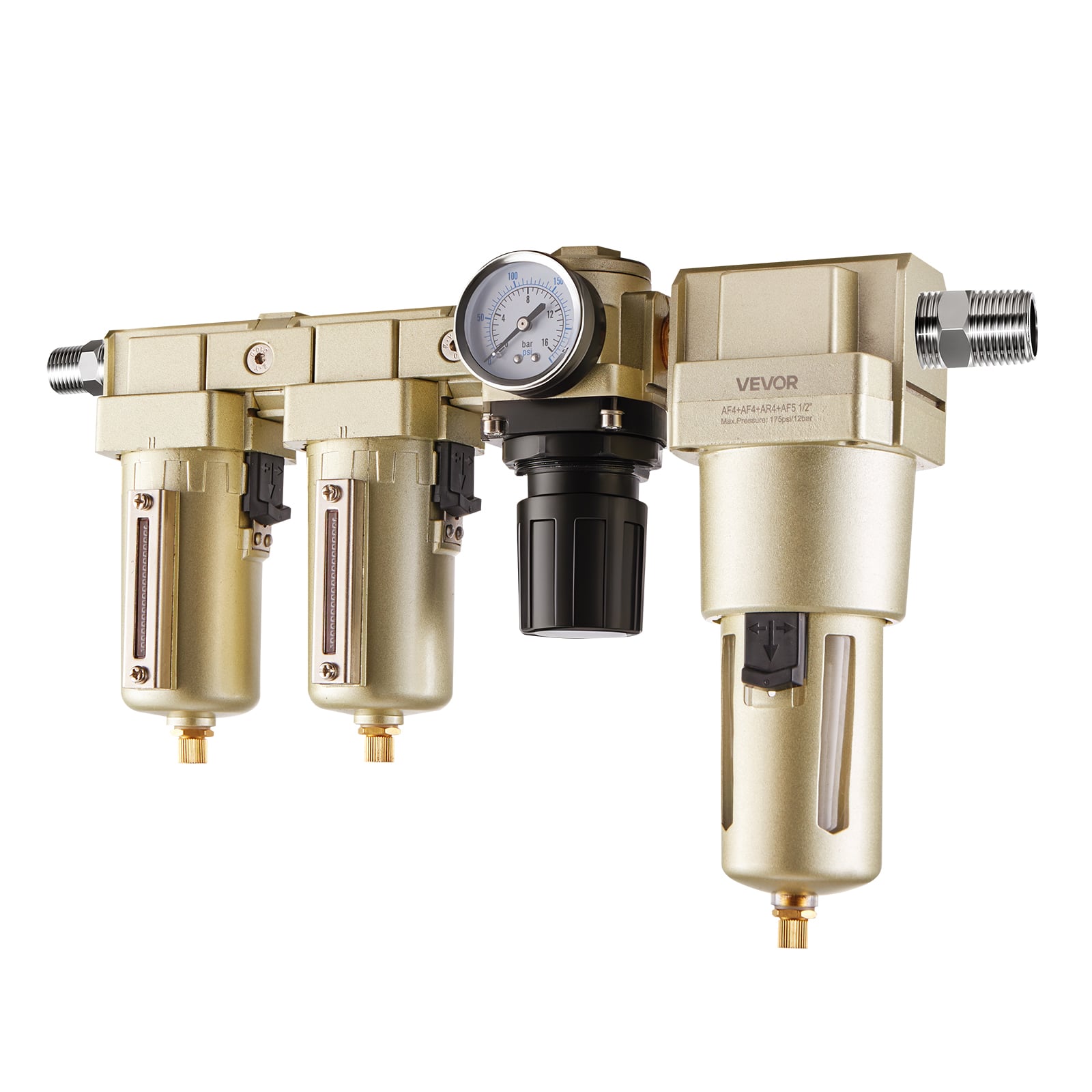 VEVOR - Air Compressor Filter Regulator Combo, 1/2" NPT 3-Stage 25μm & 5μm & 0.3μm Compressed Air Drying System with Micron - Champagne