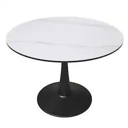 LeisureMod - Bristol 40" Minimalist Round Pedestal Dining Table - Space-Saving Kitchen Table with Powder-Coated Steel Base - Stone - White