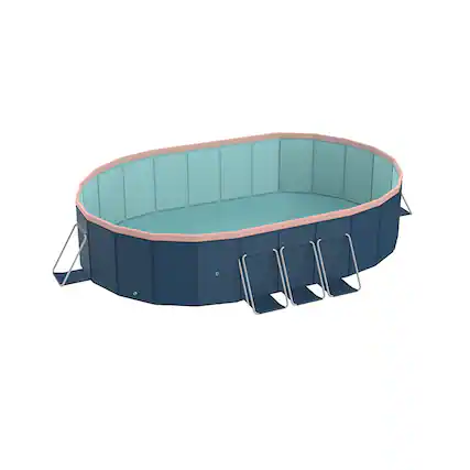 Front. Anysun - 3.0m PVC Folding Pool with Aluminum Alloy Bracket, Not Inflatable, Outdoor Summer Cooling Bath Pool - Blue Gray.