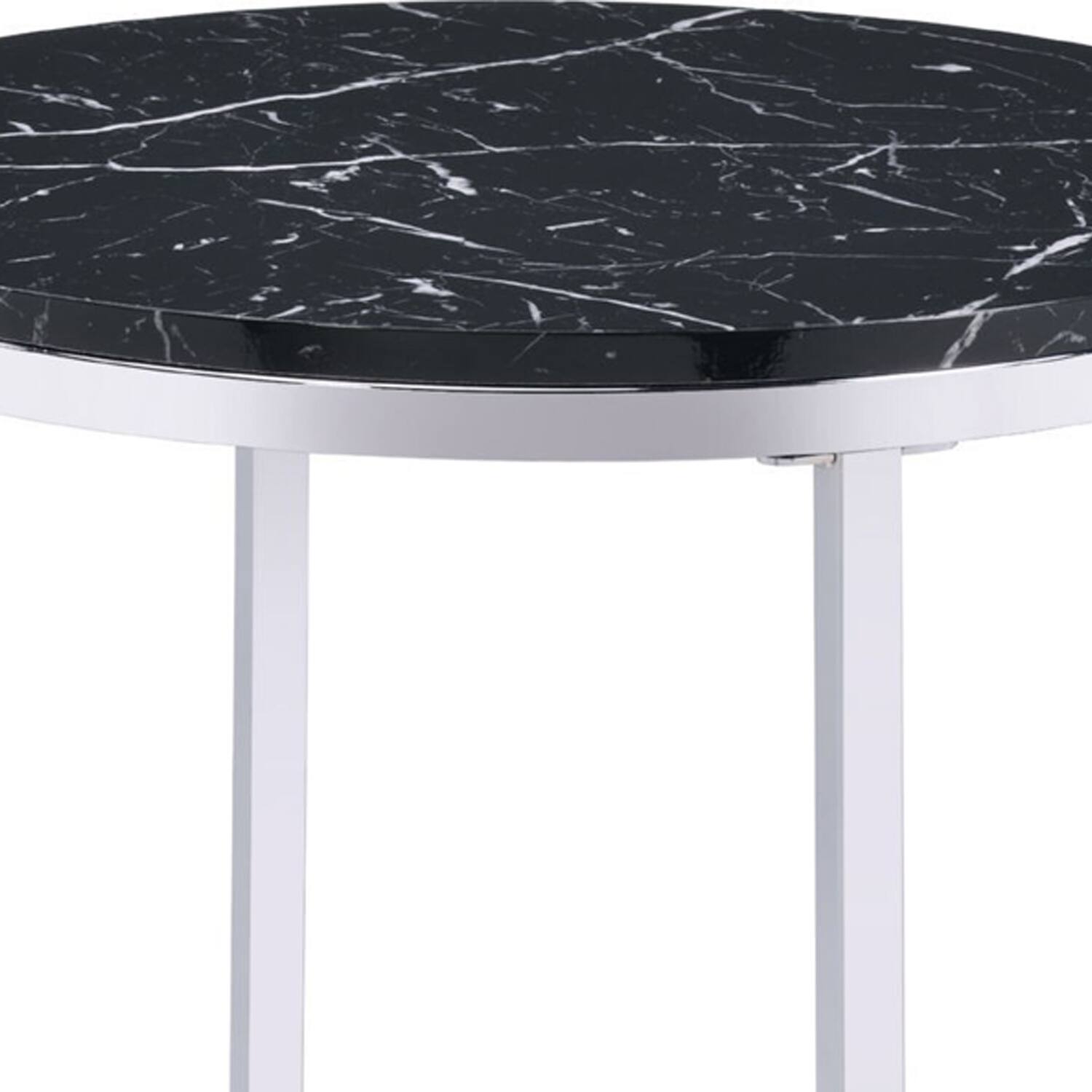 Alt View 1. Manhattan Lane - End Table with Round Faux Marble Top and Glass Shelf - Black.
