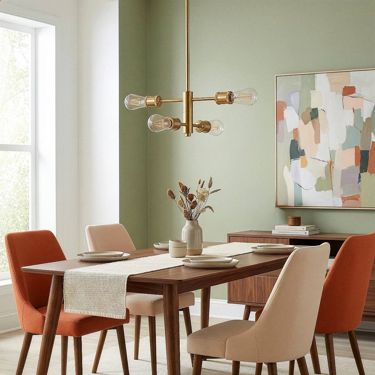 Left. Loheer - Loheer Four Light Gold Chandelier, Modern Brass and Clear Glass Pendant for Dining Room.