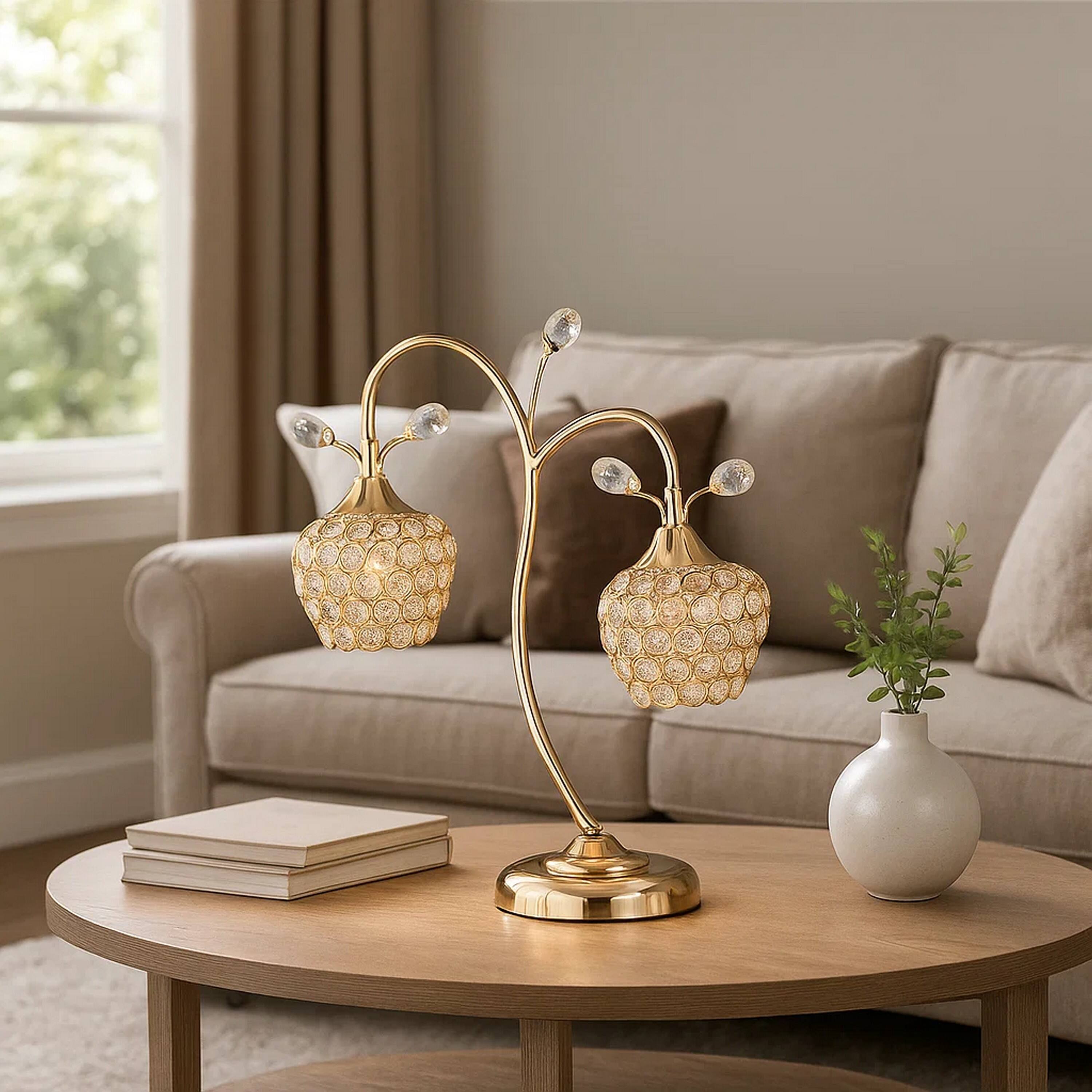 Alt View 2. Manhattan Lane - Floral Tree Design Metal Table Lamp with Dome Shade and Crystals - Gold.