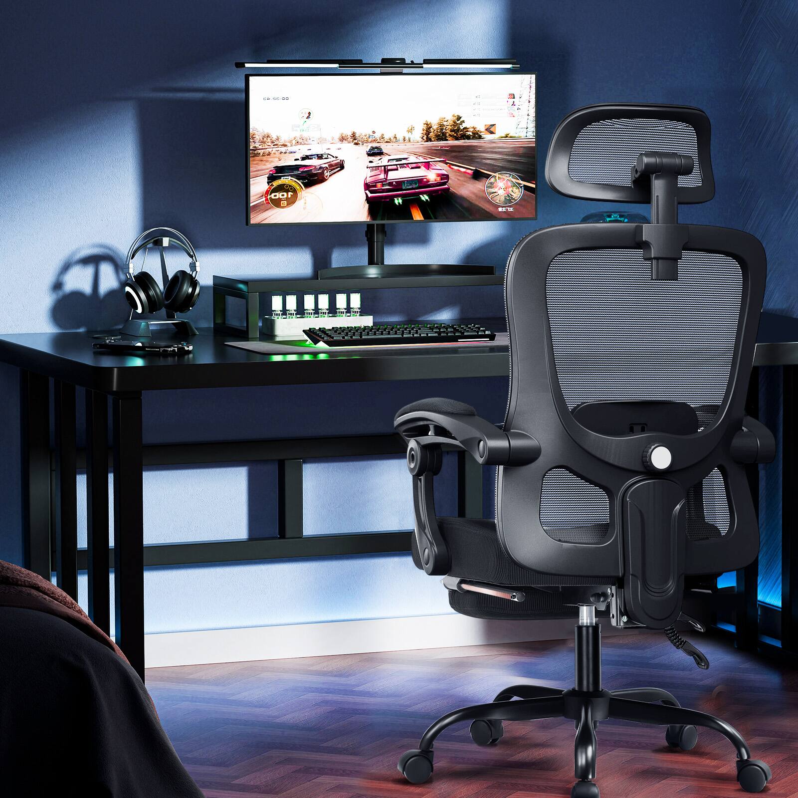 Alt View 5. CloudRest Pro - High-Back Office Chair with Adjustable Lumbar Support Ergonomic Mesh Gaming Chair,Black - Black.