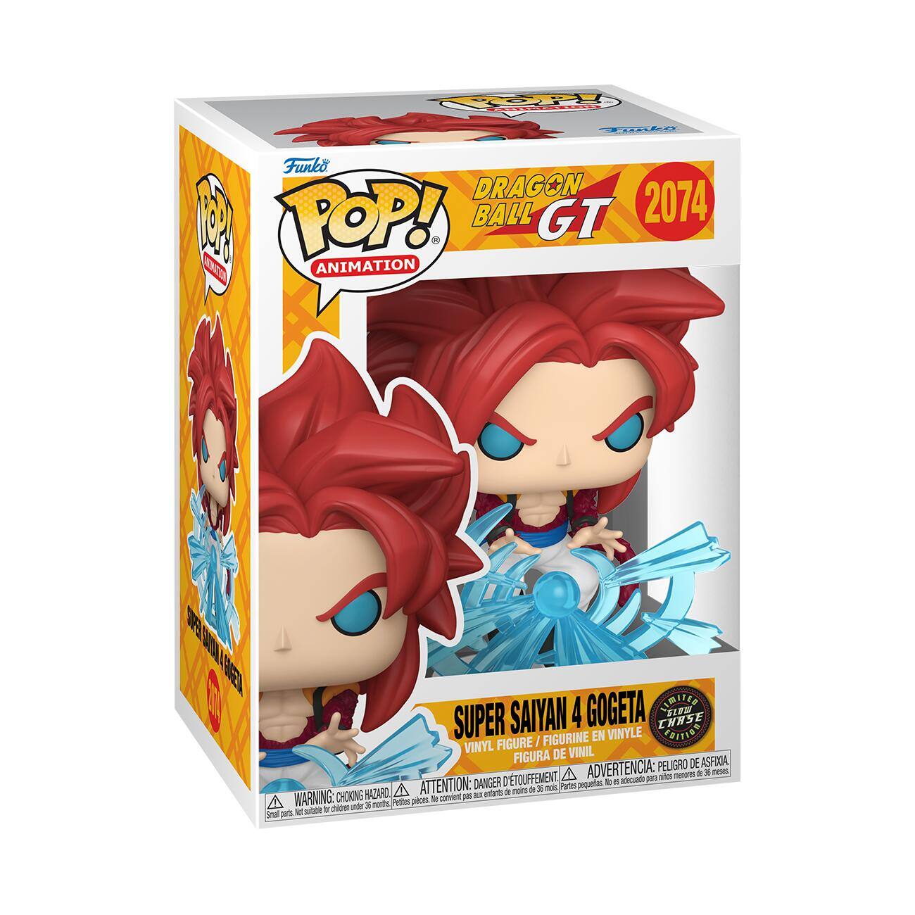 Funko POP! ANIMATION  
DRAGON BALL GT  
2074  

SUPER SAIYAN 4 GOGETA  
VINYL FIGURE / FIGURINE EN VINYLE / FIGURA DE VINIL  

WARNING: CHOKING HAZARD - Small parts. Not for children under 3 years.  
ADVERTENCIA: PEUGO DE ASFIXIA - Piezas pequeñas. No es adecuado para niños menores de 3 años.  
ATTENTION: PELIGRO D'ASPIRATION - Petites pièces. Ne convient pas aux enfants de moins de 3 ans.