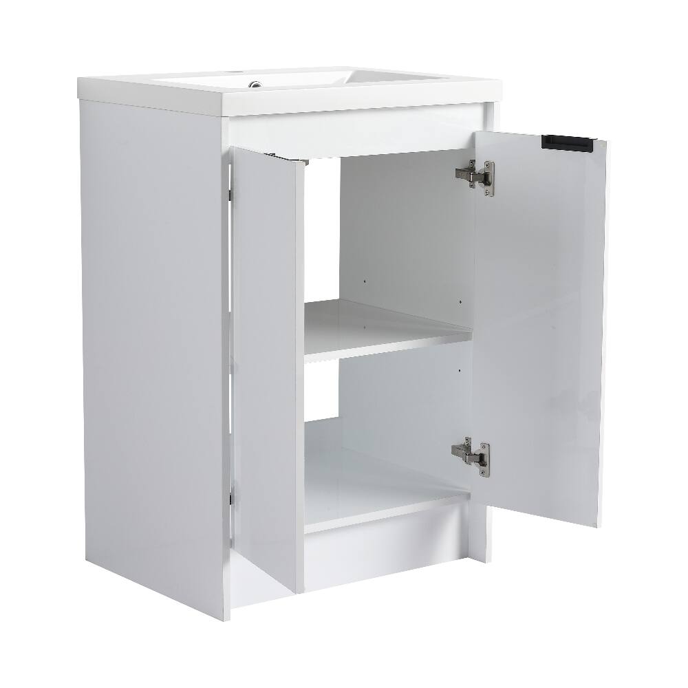 Alt View 8. Loheer - Loheer 24 inch freestanding bathroom vanity with resin sink, glossy white - Glossy White.