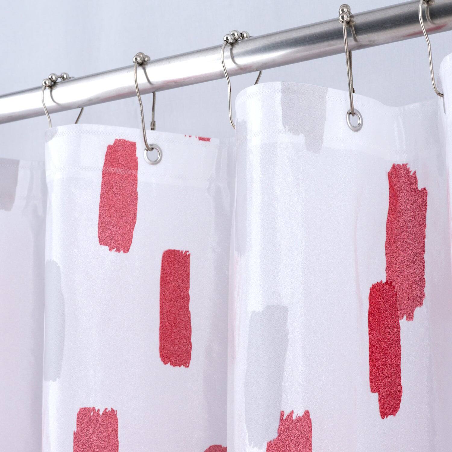 Back. RT Designers Collection - RT Designers Collection 90 GSM Printed Peva Glit Brush Stroke Shower Curtain 70" x 72" Red - Red.