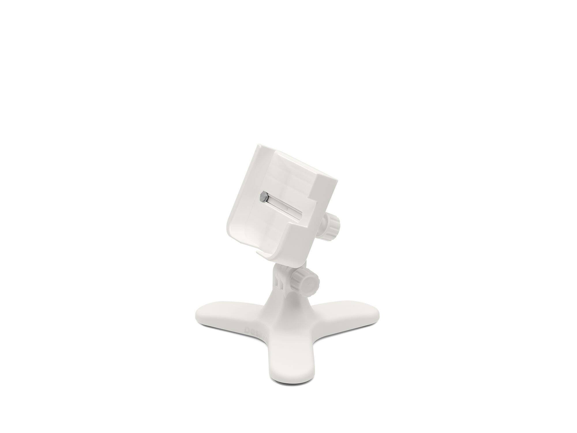 Front. WeatherTech - DeskFone Two View | Rotatable & Adjustable Universal Desktop Cell Phone Holder – White Body – White Plastic Knobs - White.