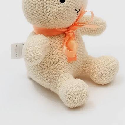 Back. Siljoy - Handmade Cotton Knitted Bunny Plush Toy, Hypoallergenic, Non-Toxic, Soft Travel Buddy for Kids - Off White.
